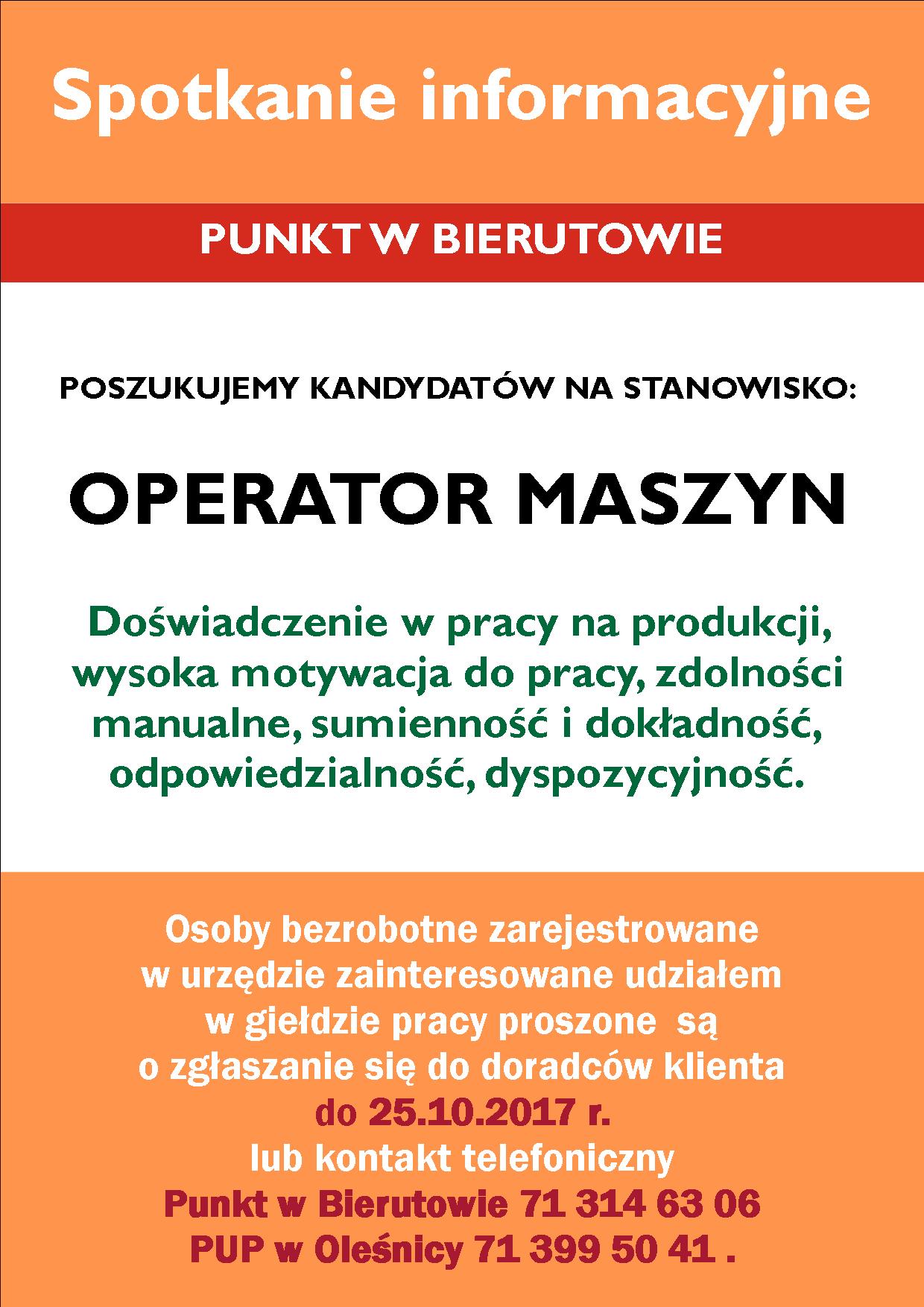 Spotkanie informacyjne operator maszyn 26.10.2017