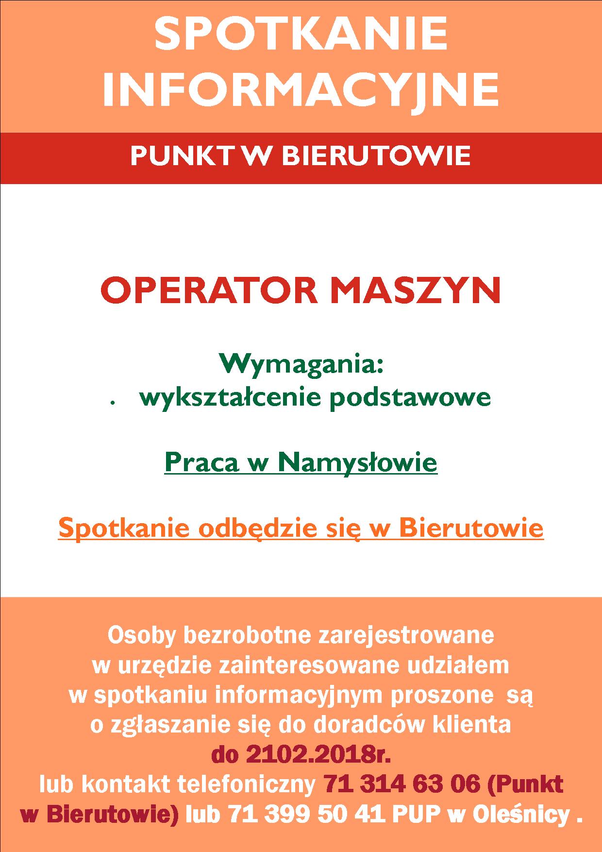 Plakat spotkanie informacyjne Bierutów