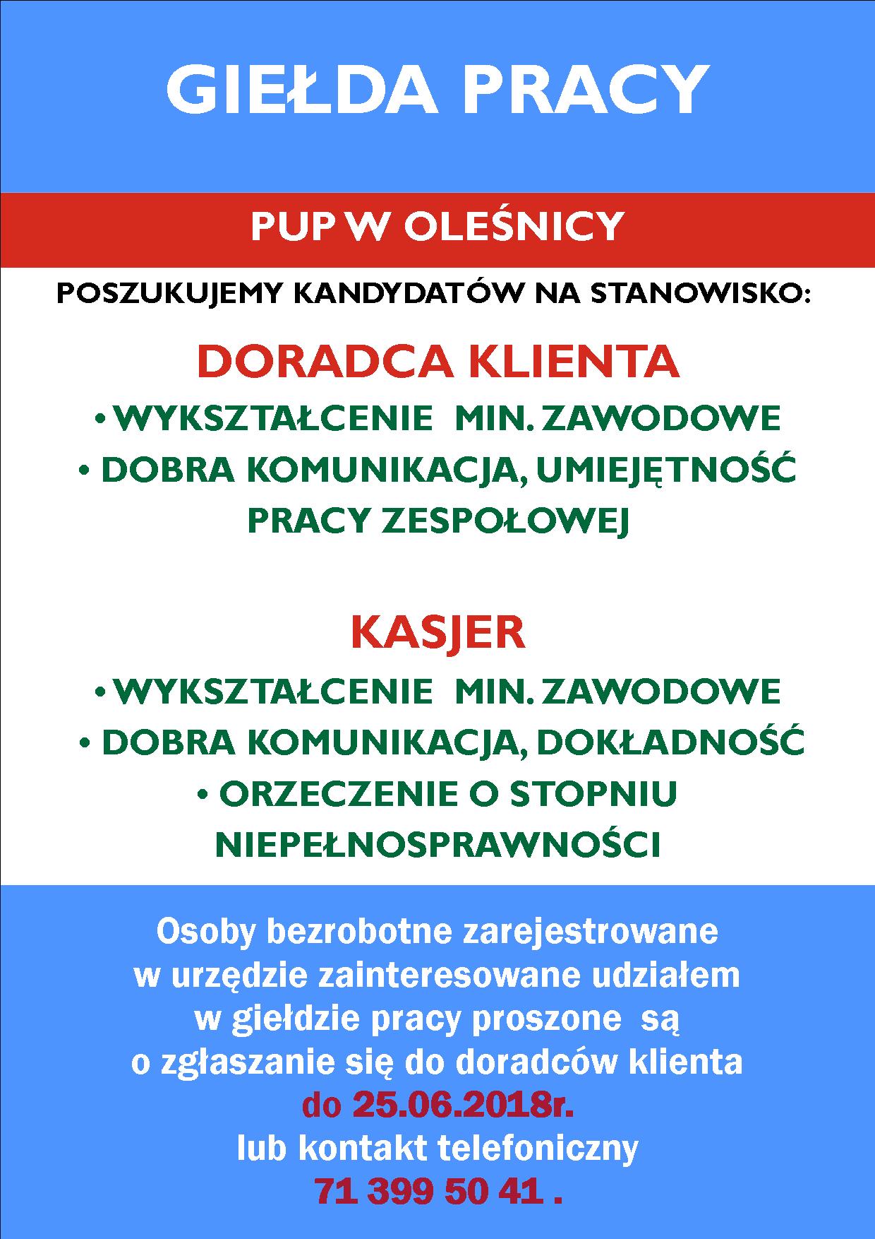 Plakat Giełda pracy 26.06.2018