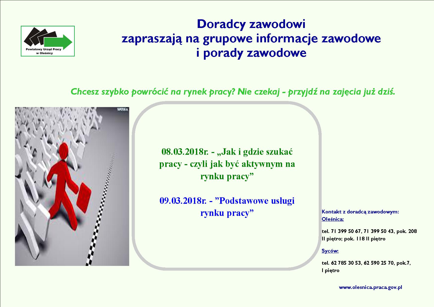 Plakat grupowe informacje i porady 08.03.2018 Oleśnica