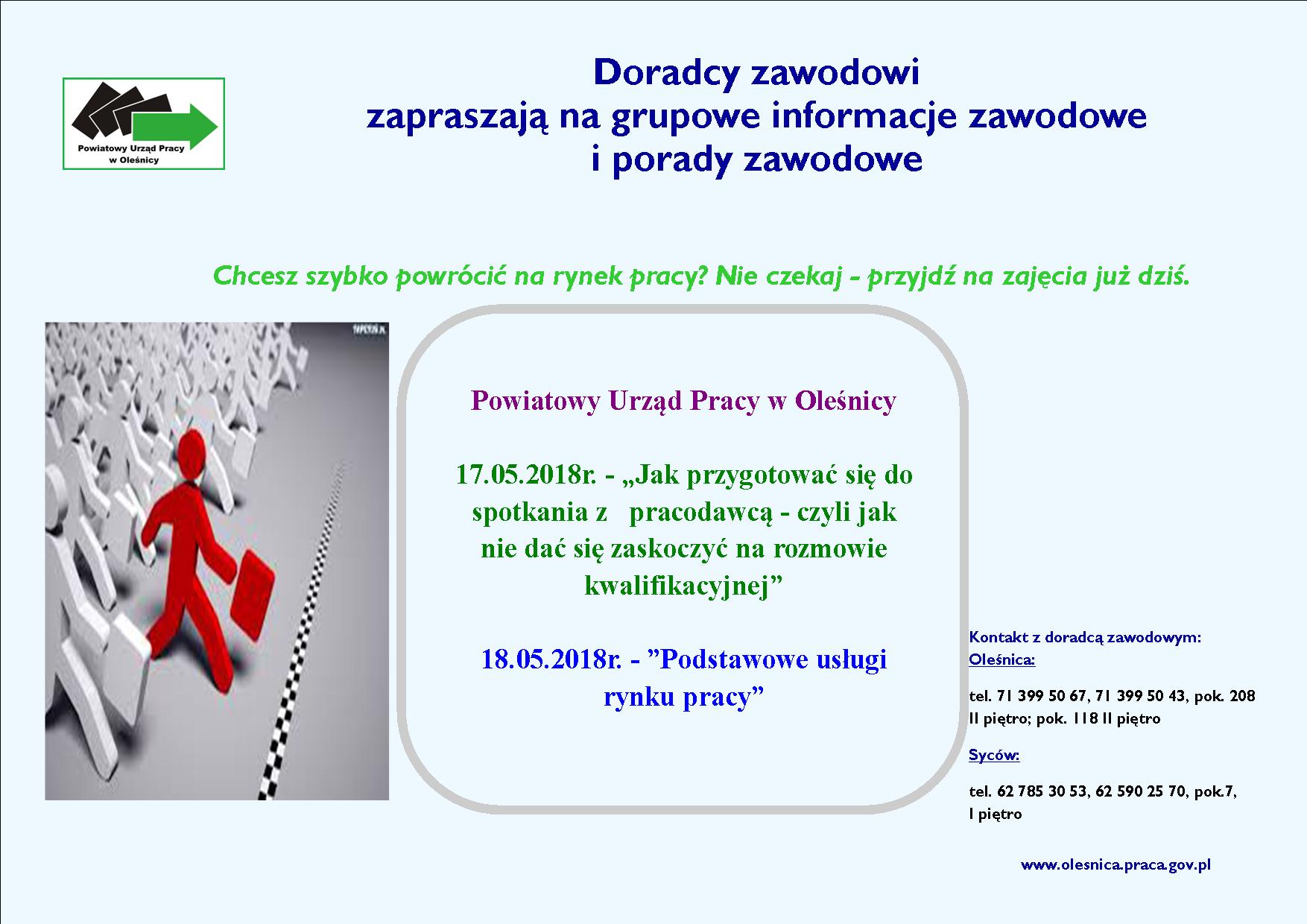Plakat grupowe informacje zawodowe 17.05.2018 Oleśnica
