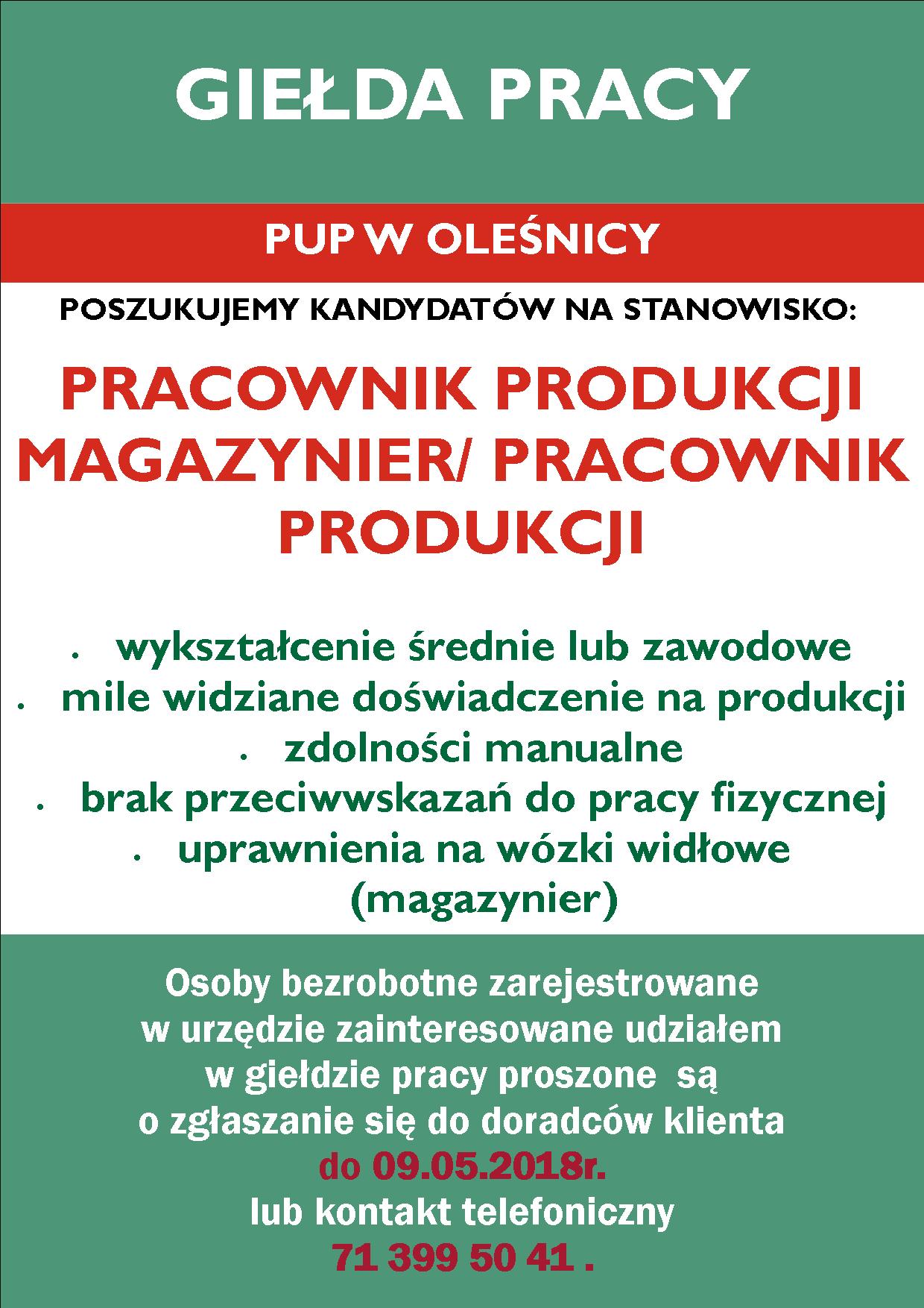 Plakat giełda pracy 10.05.2018